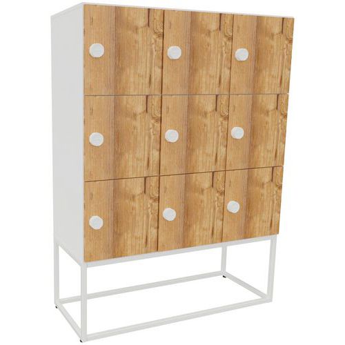 Meuble 9 Cases Kim Serrure Code Blanc/chêne Brut - Buronomic