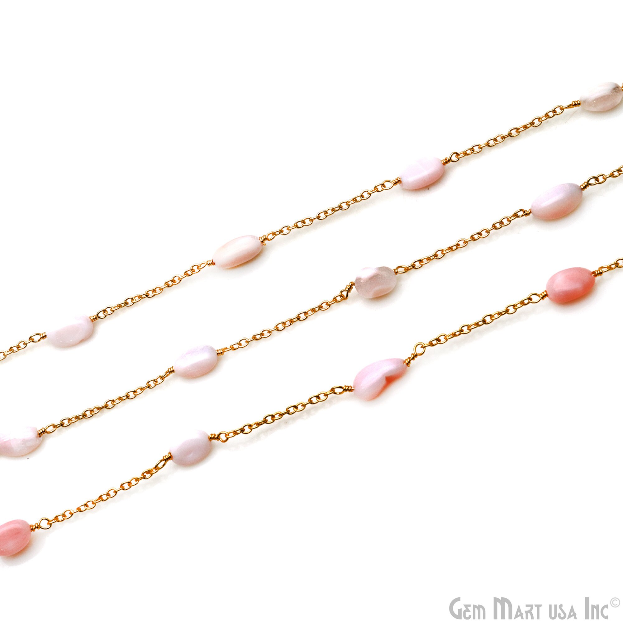Catena di perline in opale rosa, perline ruvide, catena del rosario placcata in oro, opale rosa grezzo, catena per bracciale, catena per collana, 10 x