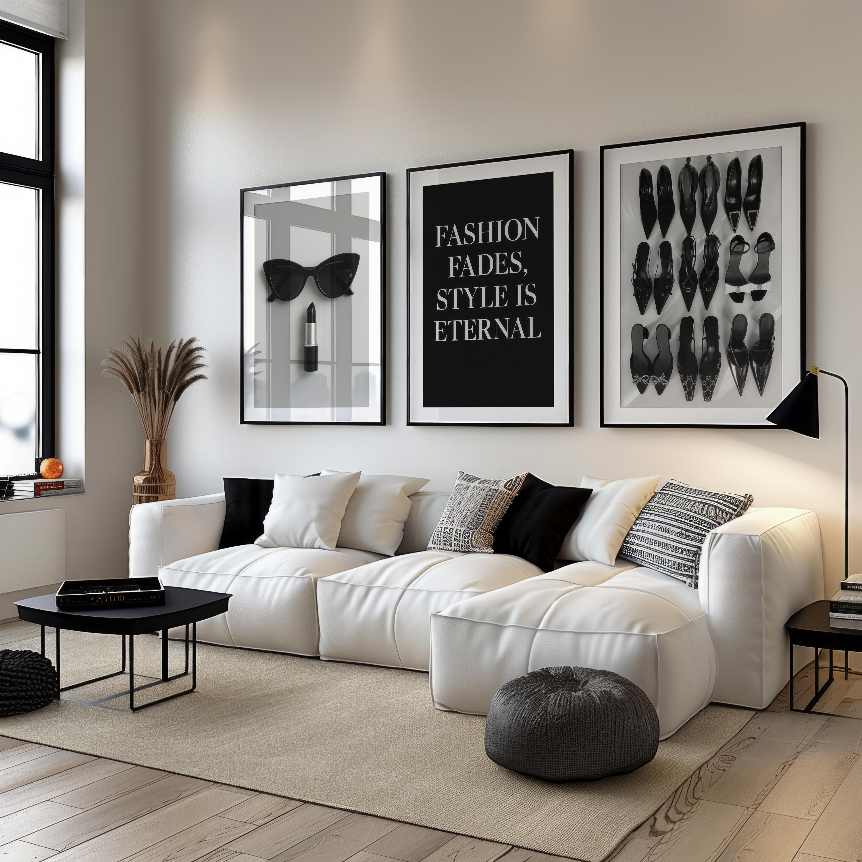 Set di 3 poster di moda di lusso in bianco e nero / Stampe di moda di lusso, arte murale di design, arredamento hypebeast, arte murale per ragazze coo