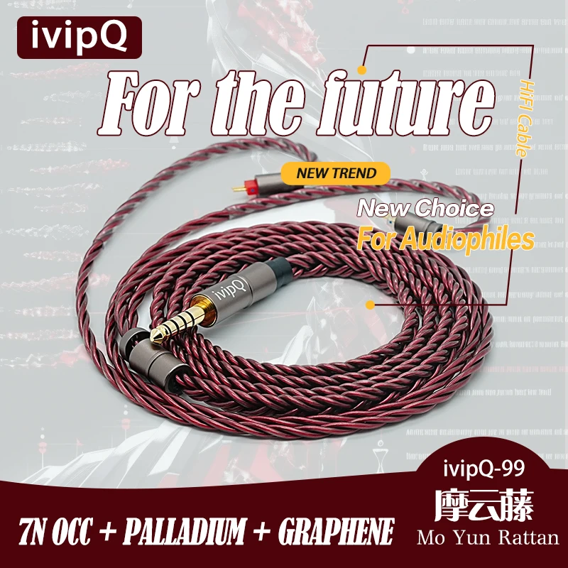 ivipQ-99 Flaggschiff-Kabel, Japan importiertes 6-adriges, hochreines Litz 7N OCC-Palladium-Graphen-Kopfhörer-Upgrade-Kabel mit drei Elementen Image