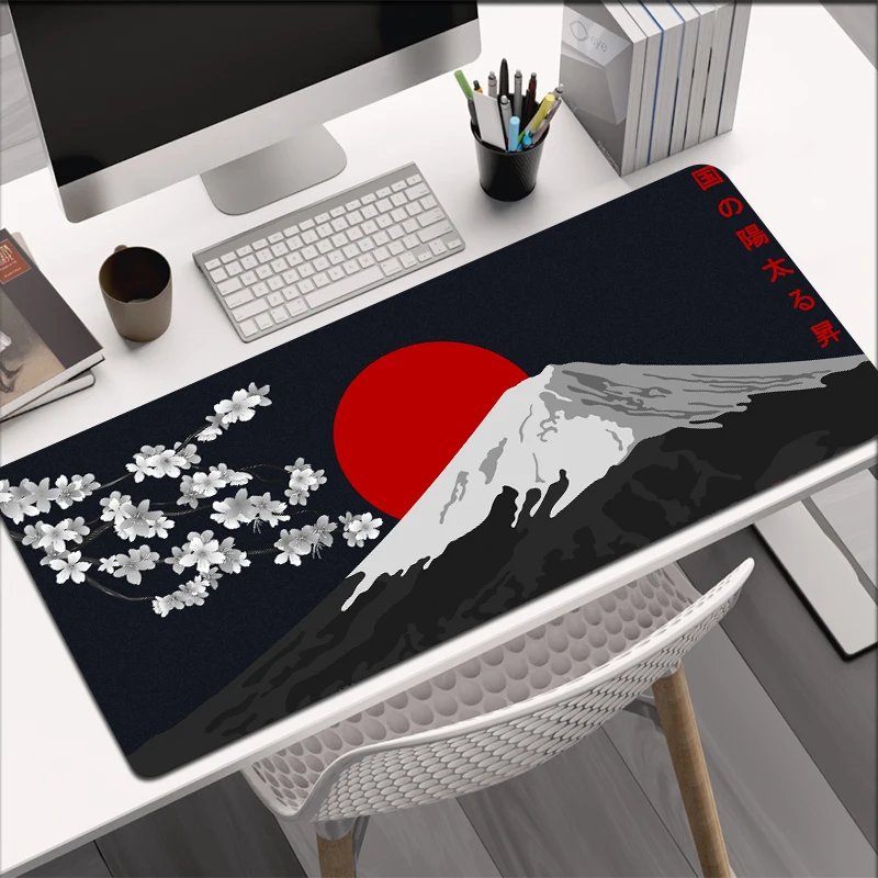 Mount Fuji Großes Mauspad, Büro-Tastaturmatte, 90 x 40 cm, Rastkante, Gaming-Mauspad, Kirschblüten-Schreibtischunterlage, japanische Mauspad Image