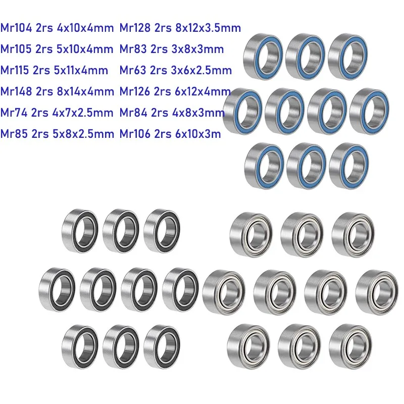 10 Stück Lager MR63 MR74 MR83 MR84 MR85 MR105 MR106 MR115 MR126 MR128 MR148 -2RS Bule oder Schwarz ZZ Miniatur Mini Kugellager Image