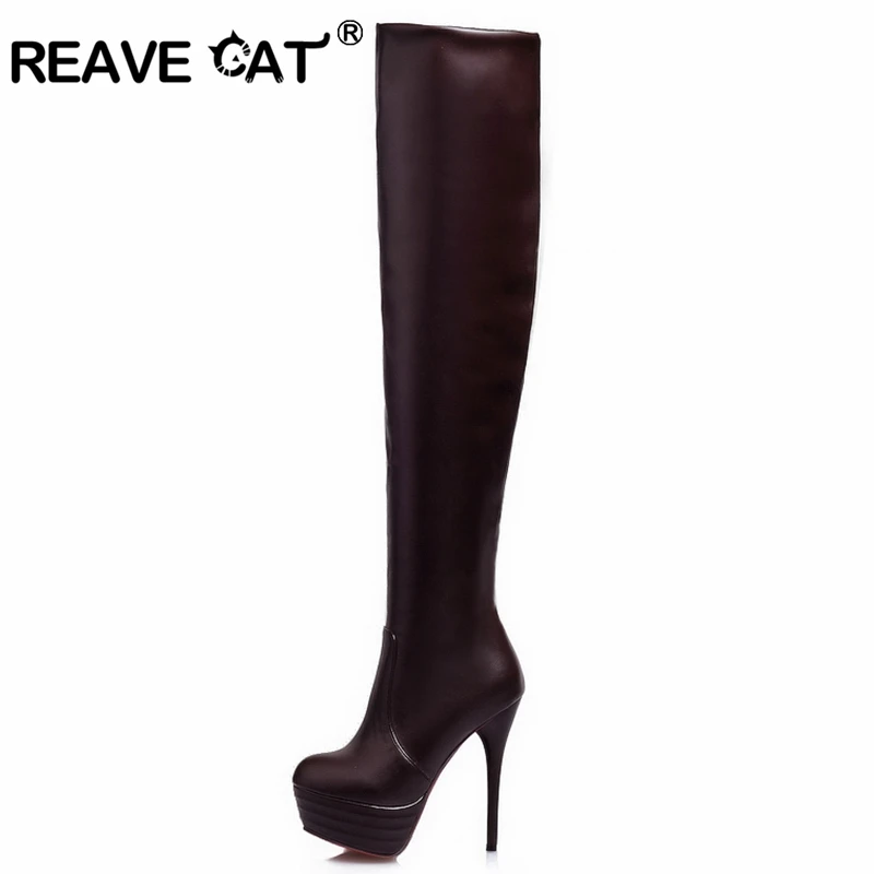 REAVE KATZE Große größe 31-46 Herbst Heißer verkauf frauen schuhe Knie stiefel Plattform High Heels schuhe Mode weibliche mujer QH3242