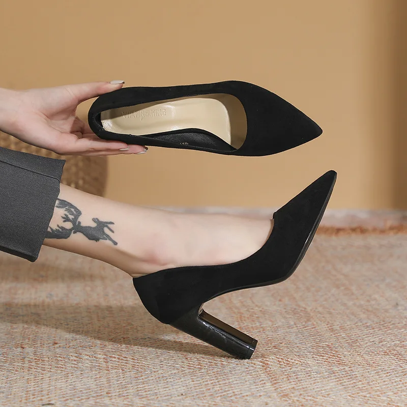 Pumps im französischen Stil spitzen schwarze High Heels für Frauen 5cm 7cm 9cm vielseitige Pendels chuhe mit modischen Absätzen für Frauen high heels women pumpen schuhe damen pumps women shoes Women