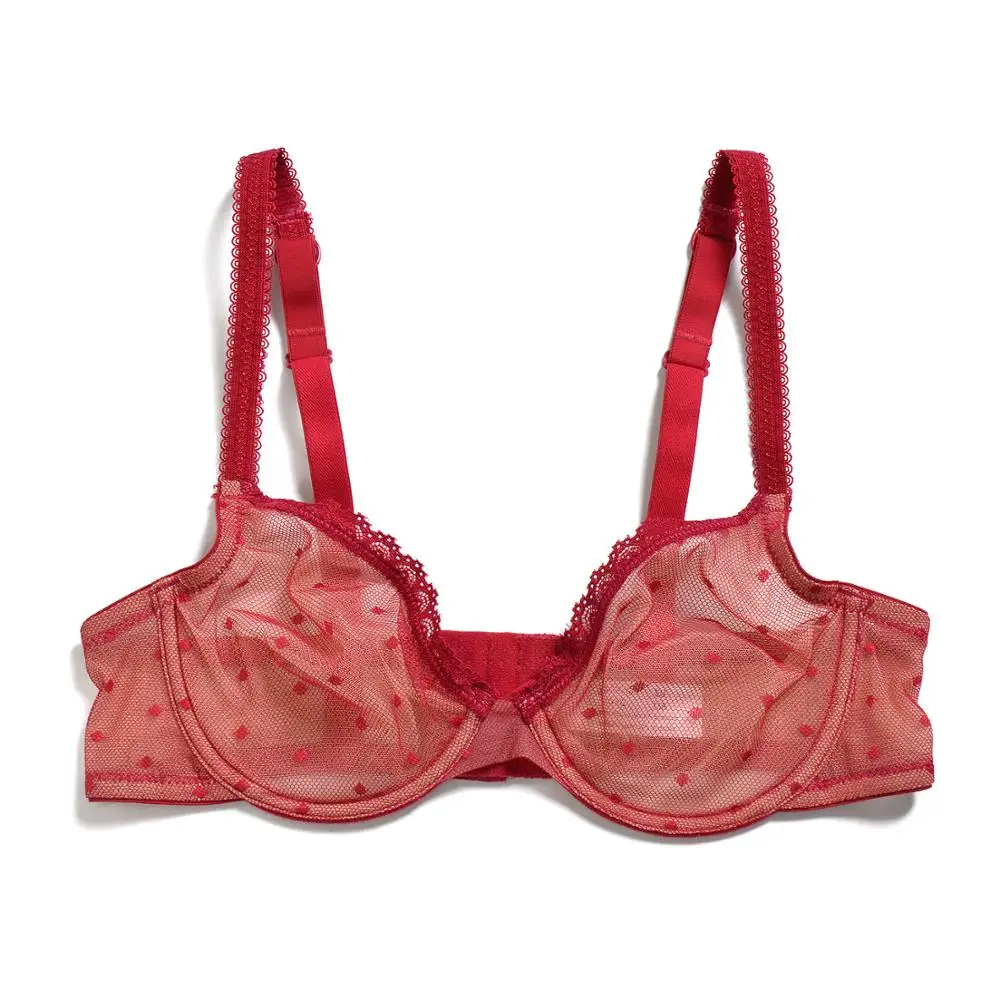 YBCGNew Frauen Mesh Sexy Bh Dot Spitze Bralette Ultra Dünne Ungefüttert Draht Knochen Sehen Durch Gaze Elastische Plus Größe A-F tassen 32-44