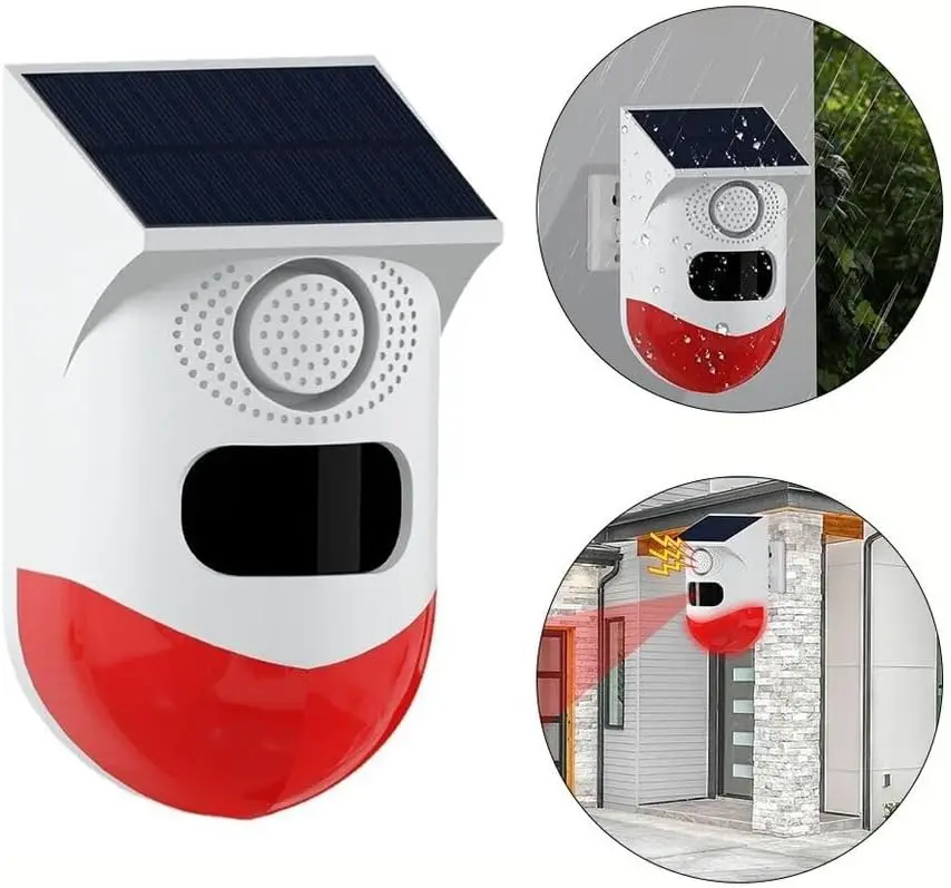 Motion Sensor Tuya Smart Leben Home Alarm Pir Sensor WiFi Solar Powered Detektor 120dB Alarm Im Freien Wasserdichte Strobe Sirene Image
