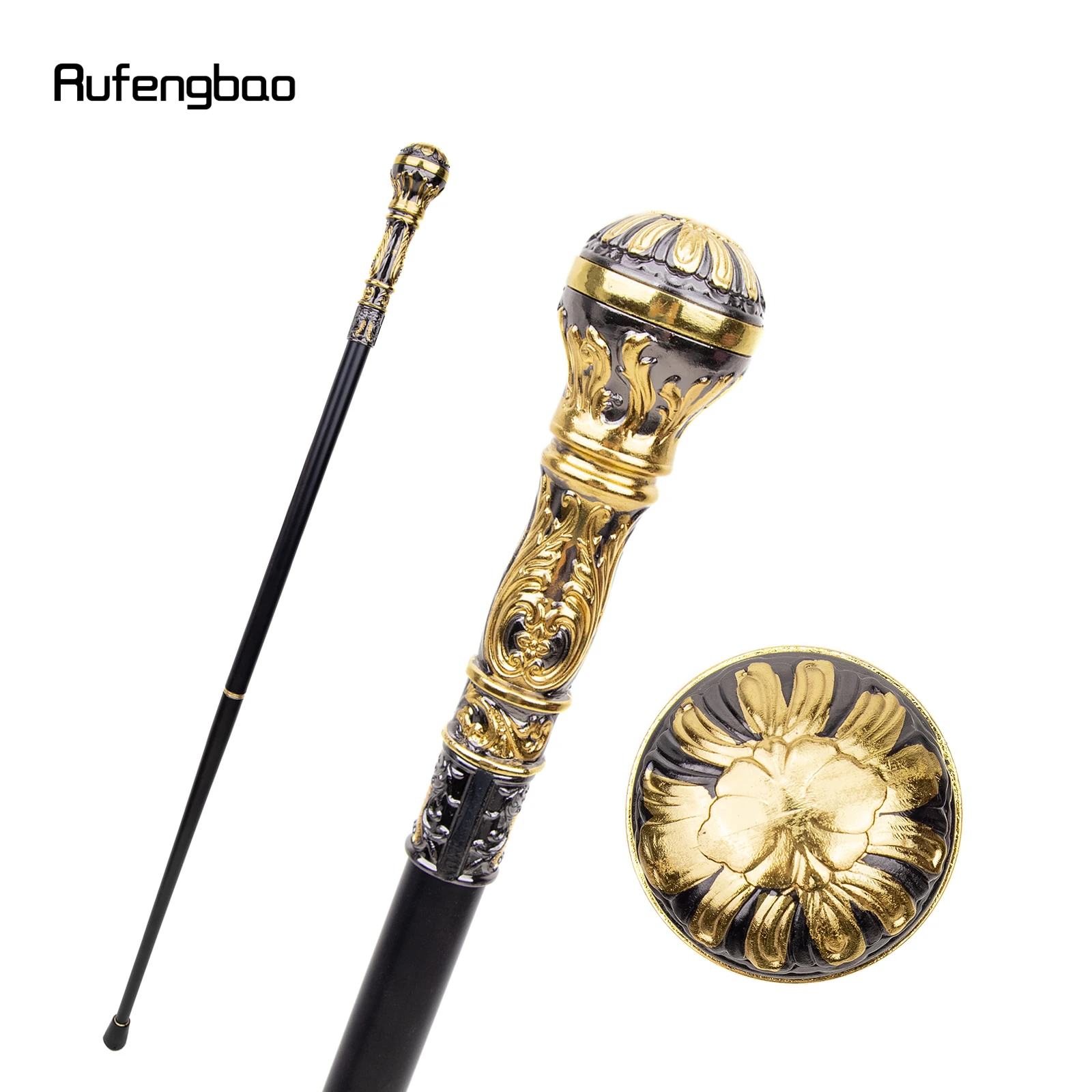Goldener schwarzer luxuriöser runder Griff, modischer Gehstock für Party, dekorativer Gehstock, eleganter Gehstock mit Crosier-Knopf, 93 cm Image