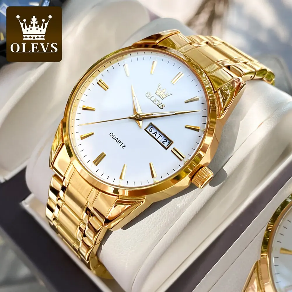 Olevs klassische gold armbanduhren für top marke luxus business date wasserdichte leuchtende edelstahl herren quarz armbanduhr Image