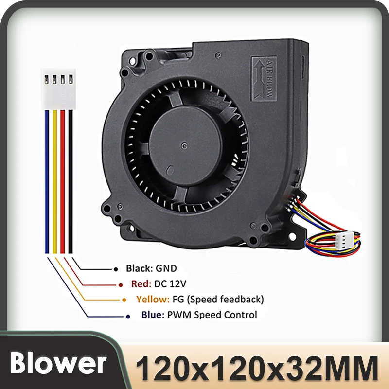 Gdstime 12032 DC 12 V 4Pin FG PWM Funktion Doppelkugellager 120 mm 120 x 120 x 32 mm 12 cm Zentrifugalturbinen-Kühlgebläse Image