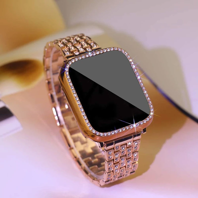 Metallarmband für Apple Watch Band 40 mm 44 mm 41 mm 45 mm 42 mm 46 mm Damen-Diamant-Edelstahl-Gliederarmband iWatch 10 9 8 7 6 SE Image