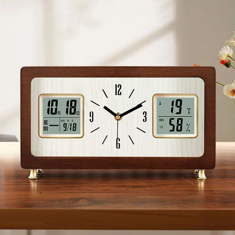 Japanische uhr desktop uhr mit temperatur und feuchtigkeit meter uhr Nordic holz tisch uhr schlafzimmer nacht uhr