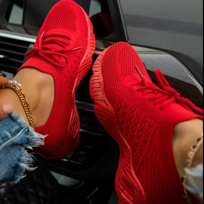 Rote lässige Sportschuhe für Damen, Komfort-Mesh-Tennisschuhe, leichte Turnschuhe für Damen, 2025, neu, Übergröße 43, vulkanisierter Studentenschuh