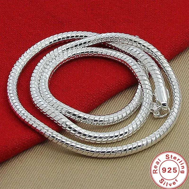 Heißer Verkauf 40-75cm 925 Sterling Silber 3mm solide Schlangen kette Halskette für Männer Frauen Modeschmuck fit Anhänger edel Image