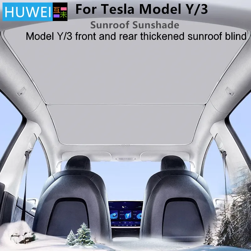 Huwei Upgrade verdickt Eis Stoff Sonnenschutz Glasdach Sonnenschutz für Tesla Modell 3 y Auto 2015-2018 vorne hinten Schiebedach Oberlicht Image