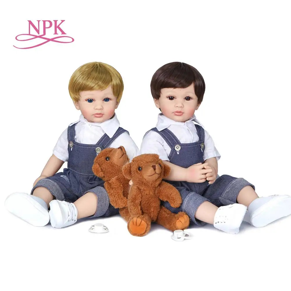 55CM original NPK ganzkörper silikon bebe puppe wiedergeboren kleinkind junge puppe zwei haar farben bad spielzeug flexible weiche touch