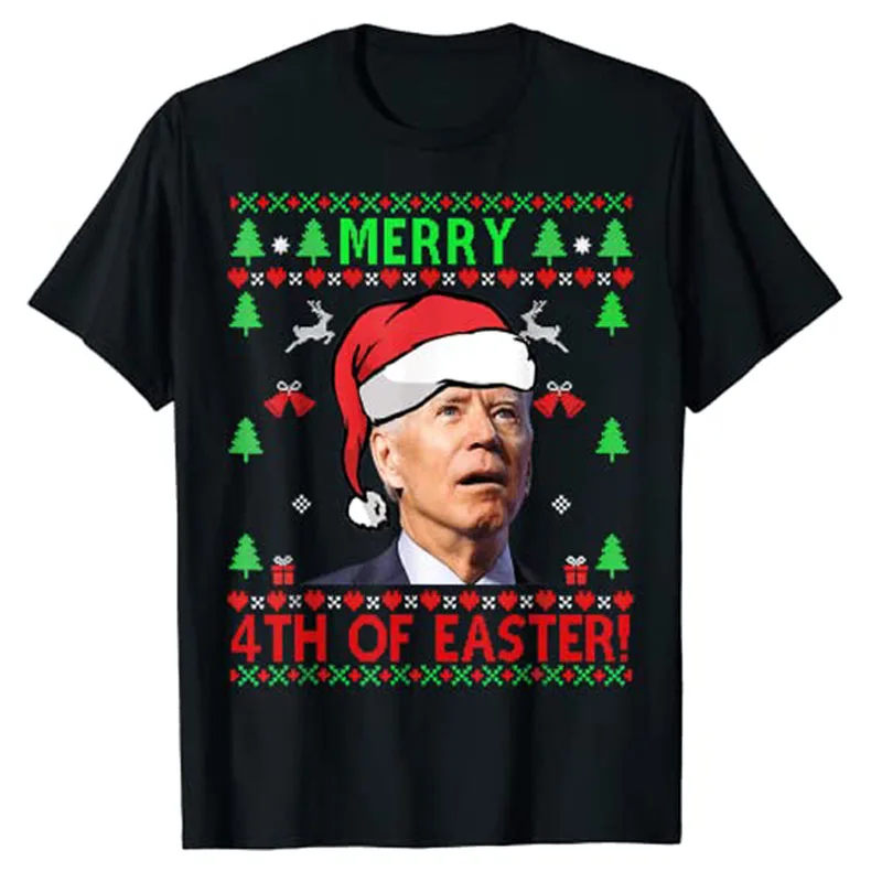 Frohe 4th von Ostern Lustige Joe Spaß Biden Weihnachten Hässliche Pullover T-Shirt Nette Streetwear Kleidung Graphic Tee Tops Weihnachten Kostüm Geschenke