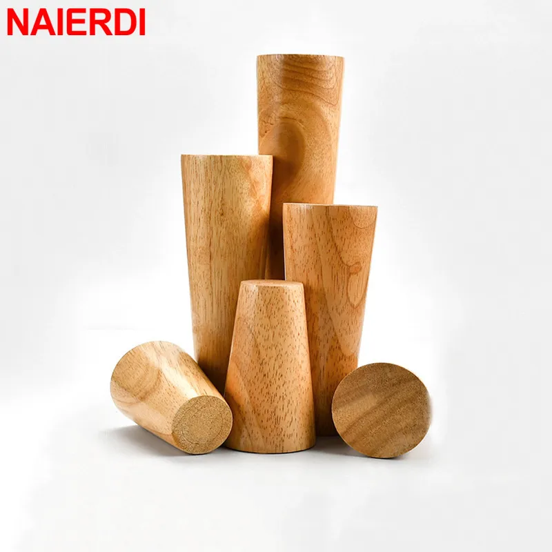 NAIERDI 1 STÜCK 8–60 cm runde Holzmöbelbeine, natürliche Massivholz-Ersatz-Tischfüße, Schrank, Bett, Sofa, Bein, rostfreie Platten Image