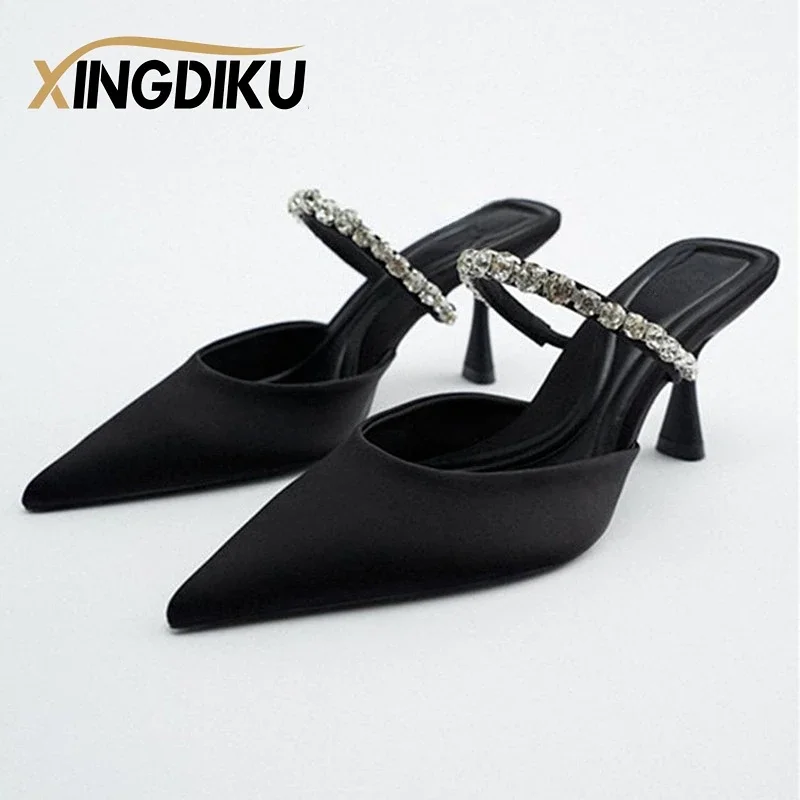 Hohe Ferse Sandalen Sommer 2022 Neue Spitz Stiletto Schwarz Sexy Damen Sandalen Strass Pailletten Großen Größe Hausschuhe schuh frau