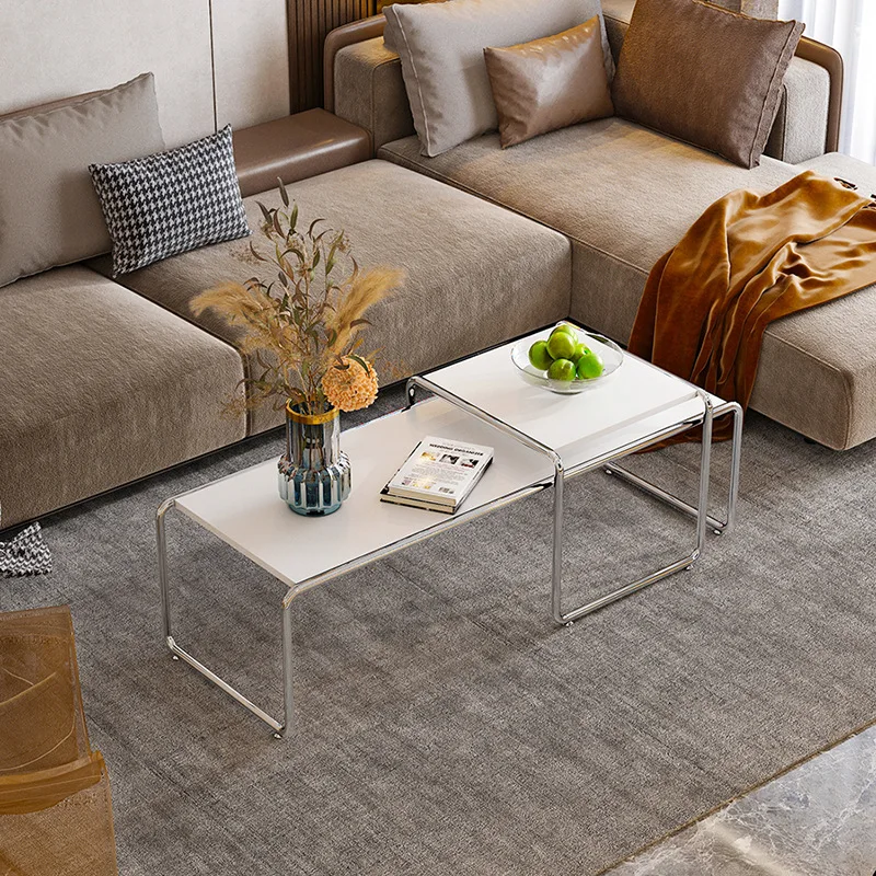 JOYLIVE Kaffee Tisch Edelstahl Kombination Set Koreanische Ins Moderne Schwarz Und Weiß Antike Seite Tabelle Modische Tisch Neue