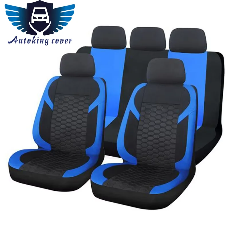 AUTOKING Universelle Diamantgitter-Polyester Blau 4-teilig/9-teilig Rennwagen-Sitzbezüge Set Sitzschutz Zubehör Innenausstattung Image