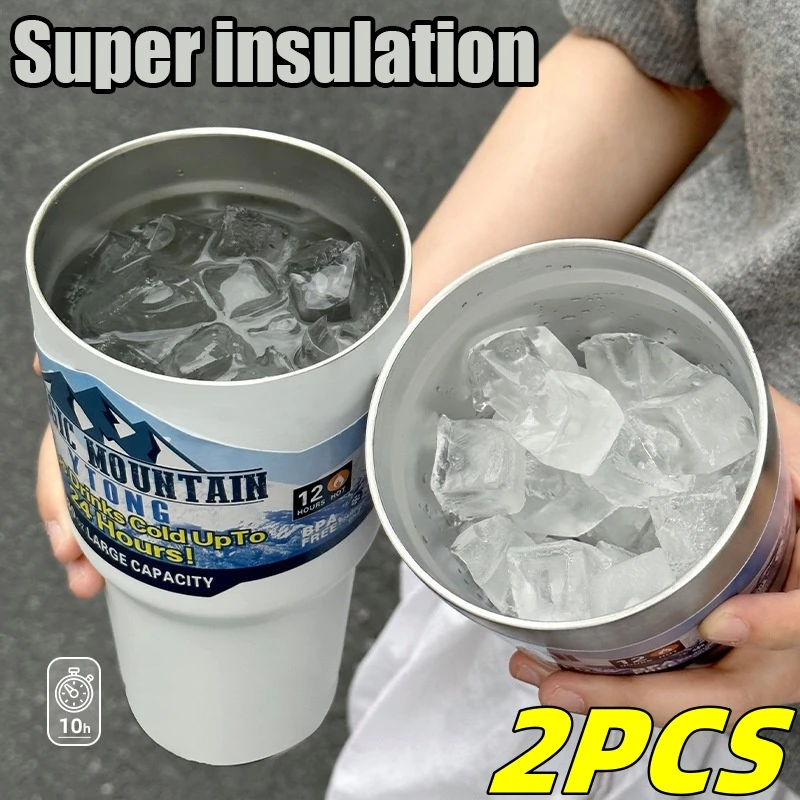 2PCS 30Oz Tragbare Edelstahl Wasser Flasche mit Stroh Thermos Tumbler Halten Trinken Kalt Heiß Kaffee Flasche Image