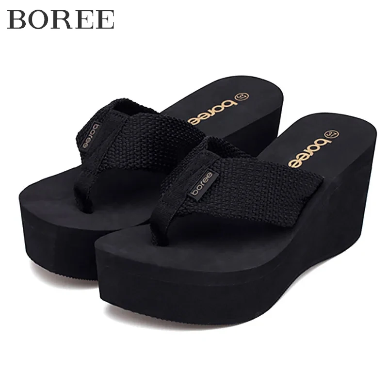 BOREE Neue Sommer Frauen Hausschuhe Keil Plattform Frau Schuhe Strand Flip-Flops High Heel Graphene Deodorant Nicht-slip Rutschen sandalen