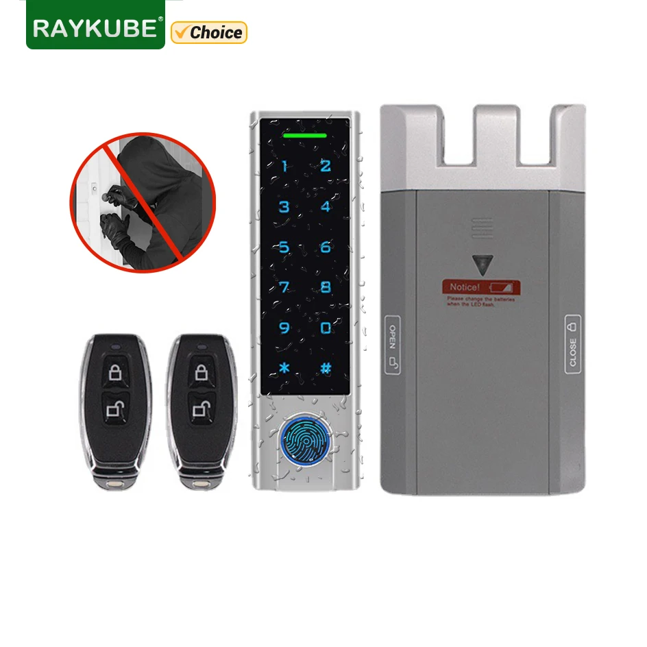 RAYKUBE Elektronisches Fingerabdruck-Smart-Türschloss-Set, Diebstahlsicherung, unsichtbares digitales Schloss mit Fernbedienung, wasserdichte Tastatur Image