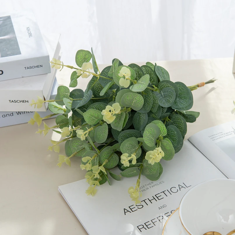 100PCS Gefälschte Pflanzen Seide Eukalyptus Blatt Diy Weihnachten Dekorationen Vase für Home Garten Hochzeit Scrapbooking Künstliche Blumen Image