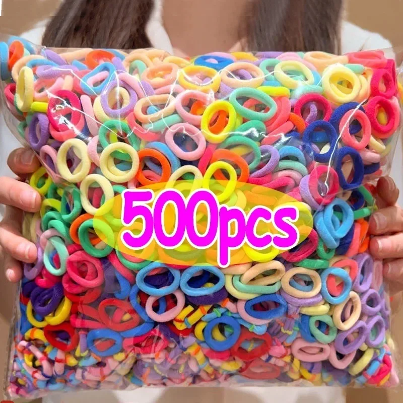 100/500 Stück bunte elastische Nylon-Haarbänder für Frauen, Nylon-Haargummis, Gummiband, elastisches Haarband, Mädchen-Haar-Accessoires Image