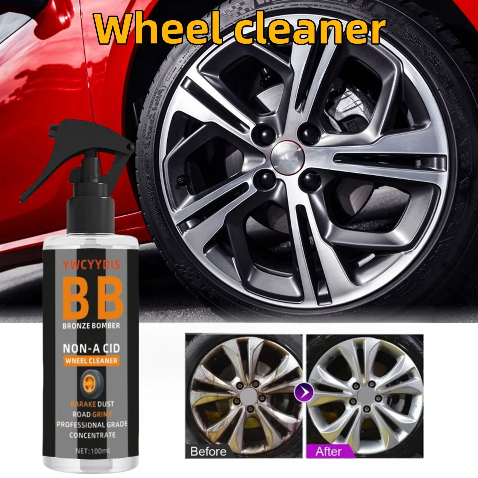 Auto-Radnabenreiniger, geeignet zum Reinigen von Flecken, Bremspulver, Rostflecken und hartnäckigen Flecken zum Reinigen von Rädern und Reifen Image