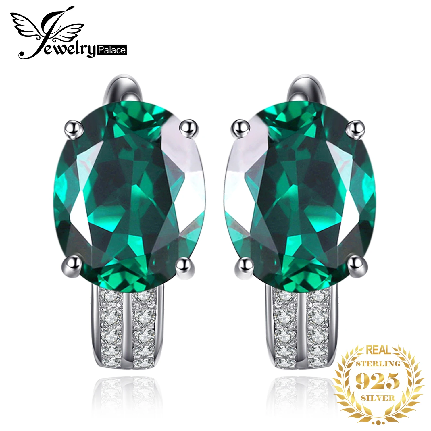 JewelryPalace 3,4 ct grüner Smaragd-Clip-Creolen aus 925er-Sterlingsilber für Damen, Verlobungsgeschenk, modischer edler Schmuck Image