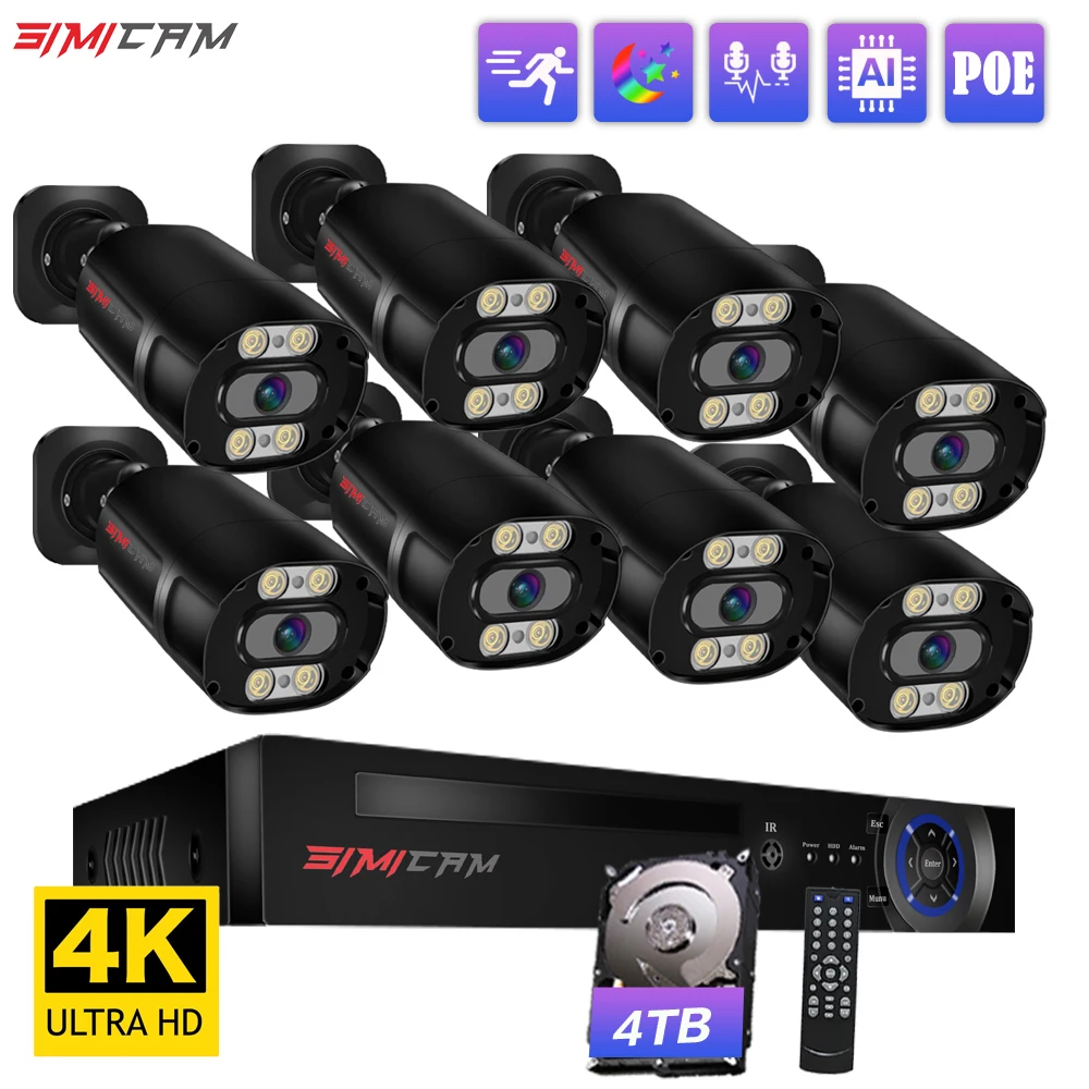 4k Sicherheits system nvr Kit Ultra HD 8mp Poe Metall Straße wasserdicht Audio Farbe Nachtsicht CCTV Video überwachungs kamera Set Image