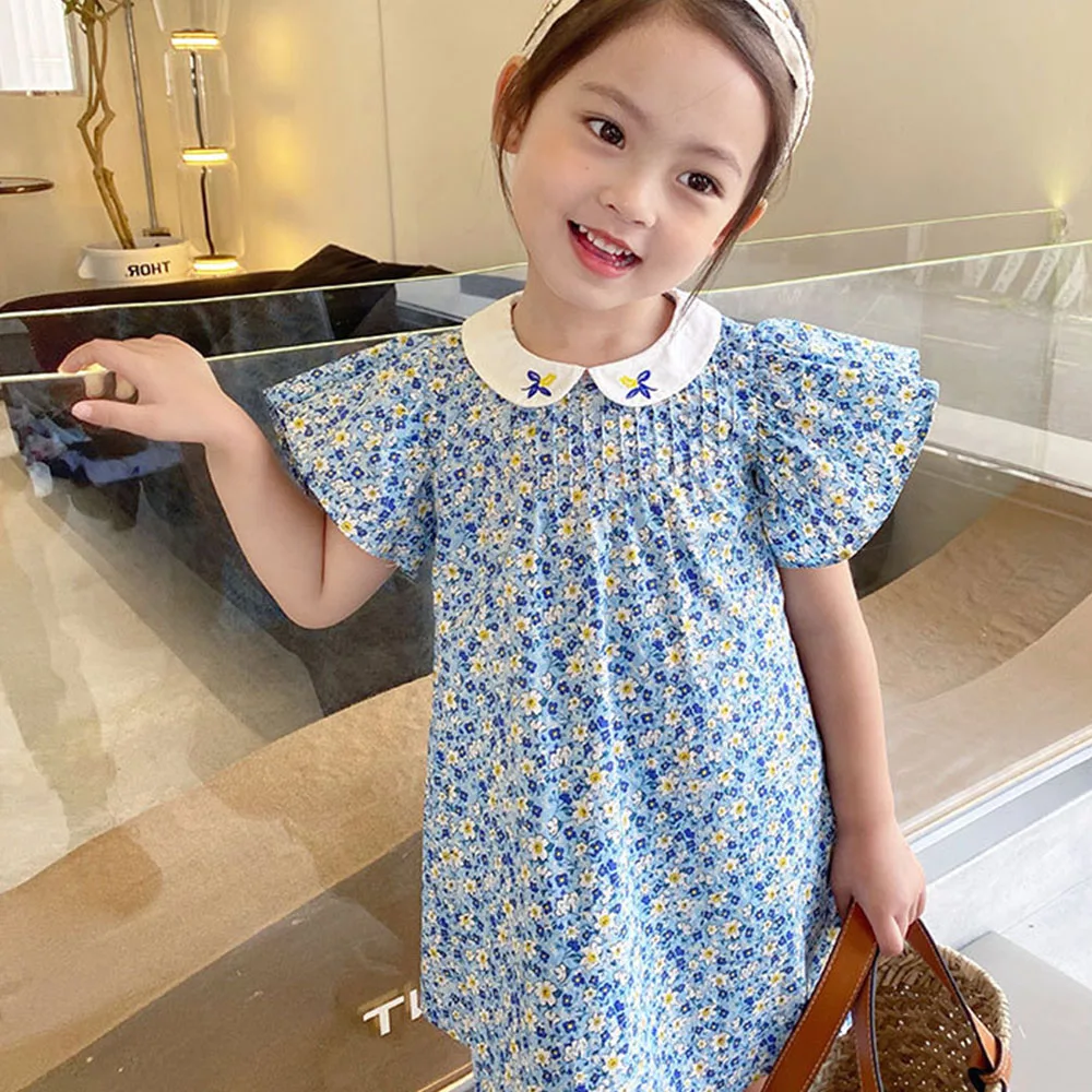 Melario 2025, Mädchen Baby Sommer Blumen Kleid Süße Prinzessin Mädchen Kinder Stickerei Kragen Baumwolle Geburtstag Kleider Kinder Kleidung Image