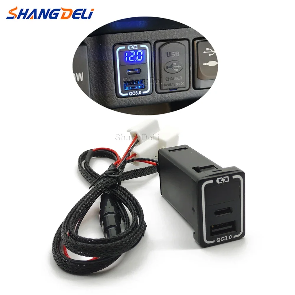 Dual USB QC 3,0 Typ C Auto Ladegerät Universal Telefon Auto Fahrzeug Schnell Lade Adapter Für Toyota Camry Land Cruiser RAV4 Corolla Image