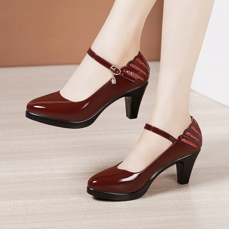 Kleine Größen 32-43 Flache Blockabsatz-Schuhe aus Echtleder Mary Janes Damen 2026 Herbst Dickbodige Plateau-Pumps Modell