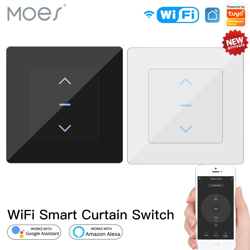 Neues WiFi Smart Curtain Switch Touch Design für motorisierte Vorhänge und Rollos funktionieren mit der Tuya Smart Life App Alexa Google Image