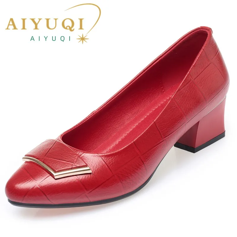 Aiyuqi Kleid Schuhe Frauen Echt leder Größe 41 42 Mid Heel Frauen Frühling Schuhe Mode rot Büroarbeit Schuhe Frauen