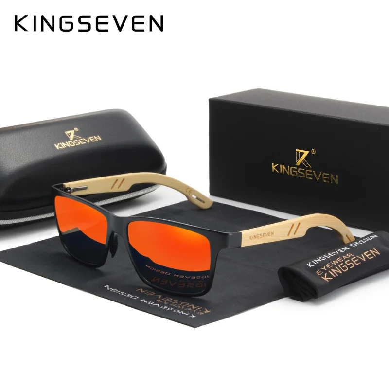 KINGSEVEN Marke Original Design Aluminium + Bambus Natürliche Holz Handgemachte Sonnenbrille Männer Polarisierte Brillen Sonnenbrille Für Frauen Image