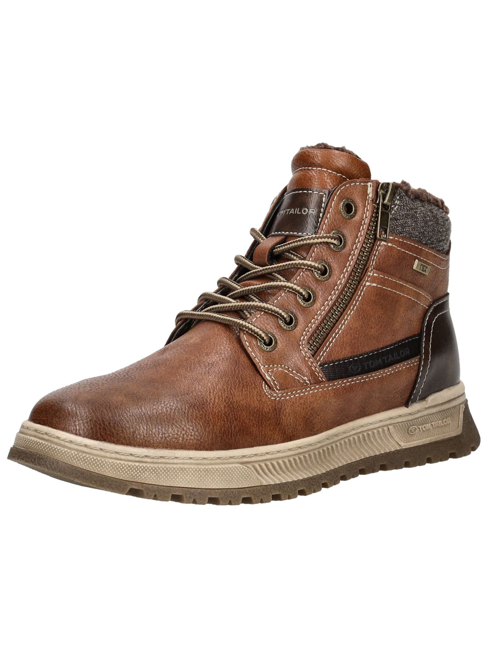 Schnürstiefelette TOM TAILOR "Tom Tailor Stiefelette Lederimitat", Damen, Gr. 44, braun, Lederimitat, Schuhe Schnürstiefelette