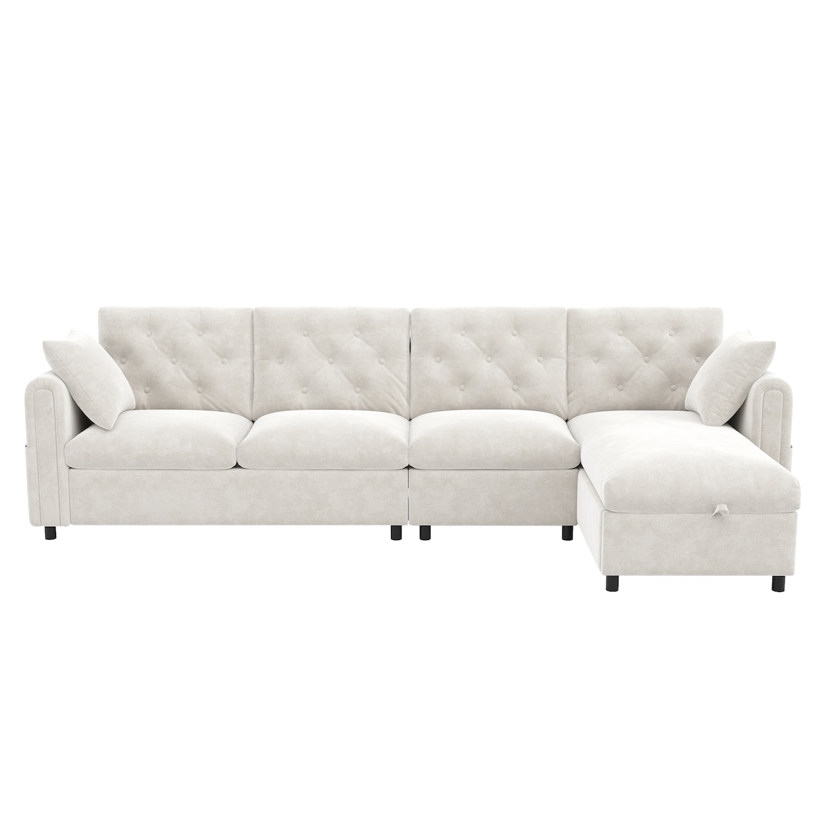 OKWISH Ecksofa 281x132x86 mit Stauraum Schlaffunktion L-Form Schlafsofa modern Samt Sofa Wohnlandschaft mit Seitentasche robust Beige Image