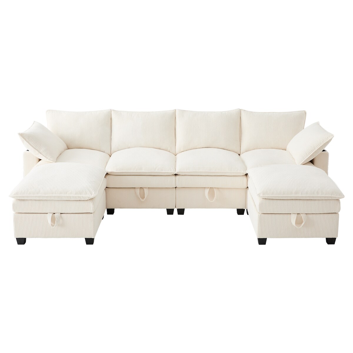 OKWISH Sofa 280x151x82 L-förmig mit Stauraum, USB-Anschlüssen und Hocker, modulares Ecksofa Couch für 5-6 Personen, Cord Wohnzimmermöbel Beige Image
