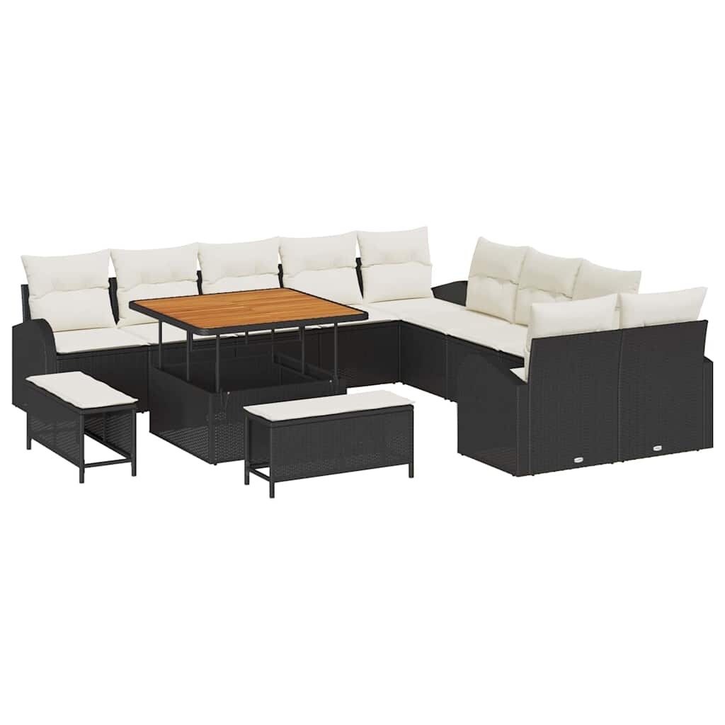 vidaXL Garten-Sofa-Set mit Kissen mit Kissen 13 pcs Schwarz und Creme Image