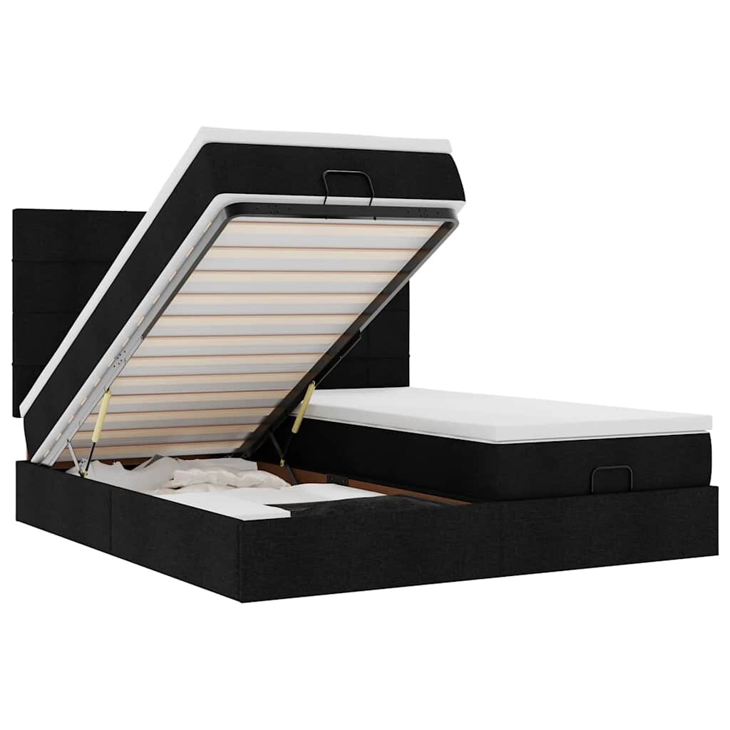 vidaXL Ottoman-Bett mit Matratzen & LEDs Schwarz 160x200 cm Stoff Image
