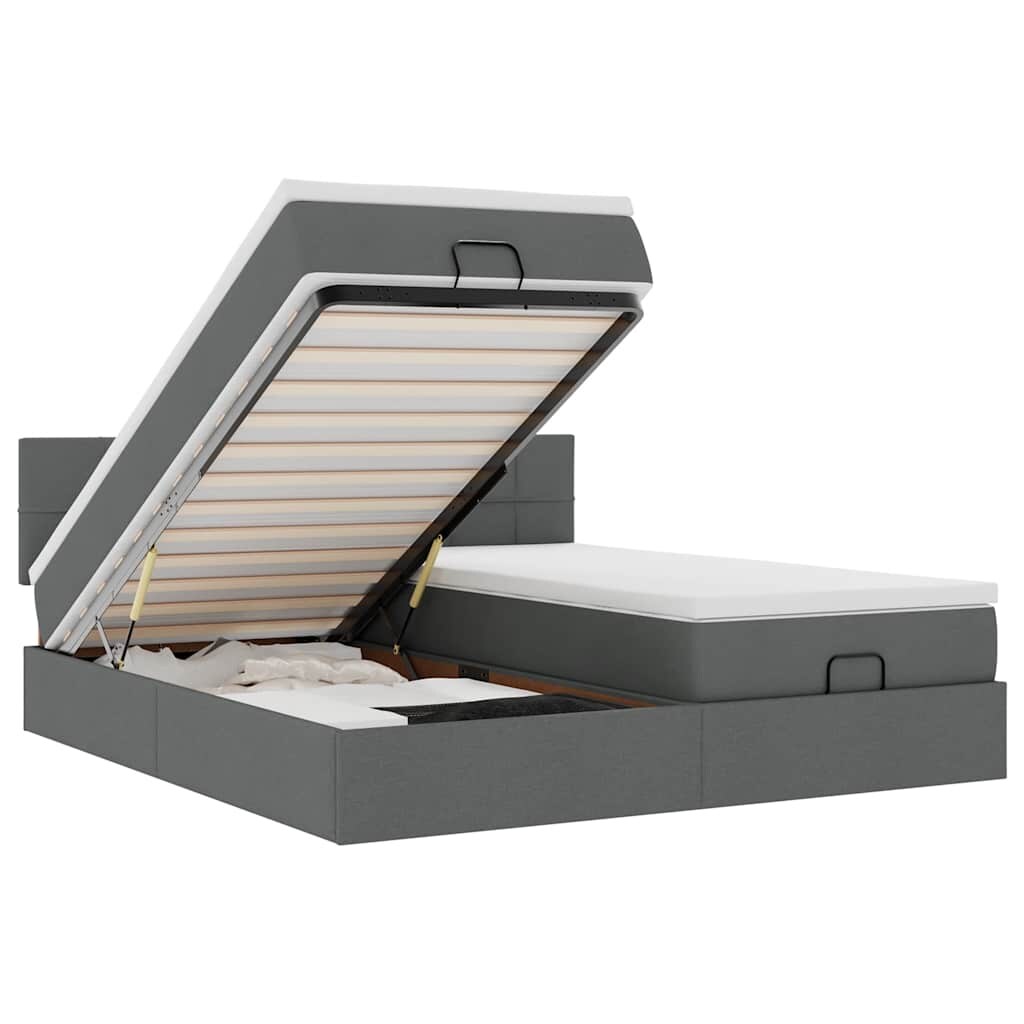 vidaXL Ottoman-Bett mit Matratzen Dunkelgrau 180x200 cm Stoff Image