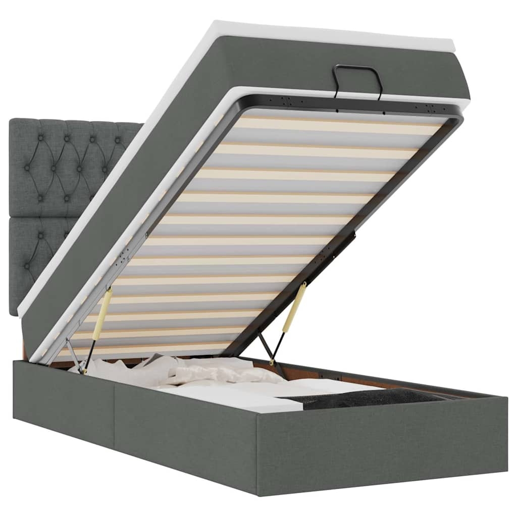 vidaXL Ottoman-Bett mit Matratze Dunkelgrau 100x200 cm Stoff Image