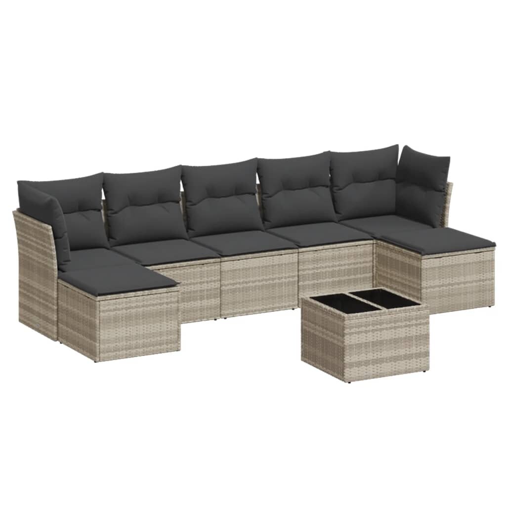 vidaXL 8-tlg. Garten-Sofagarnitur mit Kissen Hellgrau Poly Rattan Image