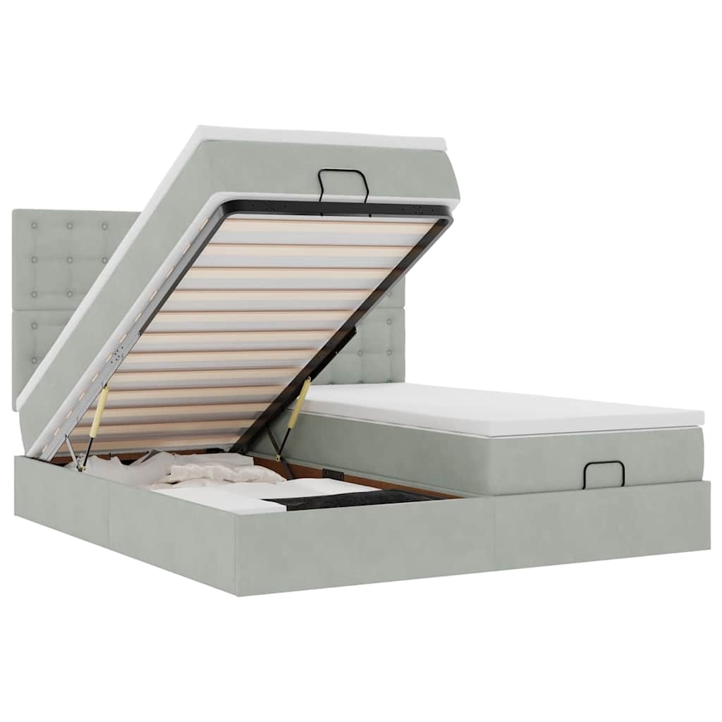 vidaXL Ottoman-Bett mit Matratzen & LEDs Hellgrau 160x200 cm Samt Image