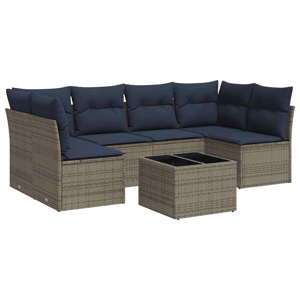 vidaXL 7-tlg. Garten-Sofagarnitur mit Kissen Grau Poly Rattan Image