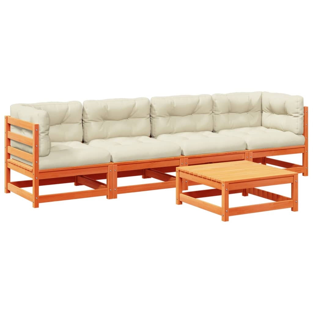 vidaXL 5-tlg. Garten-Sofagarnitur mit Kissen Wachsbraun Kiefernholz Image