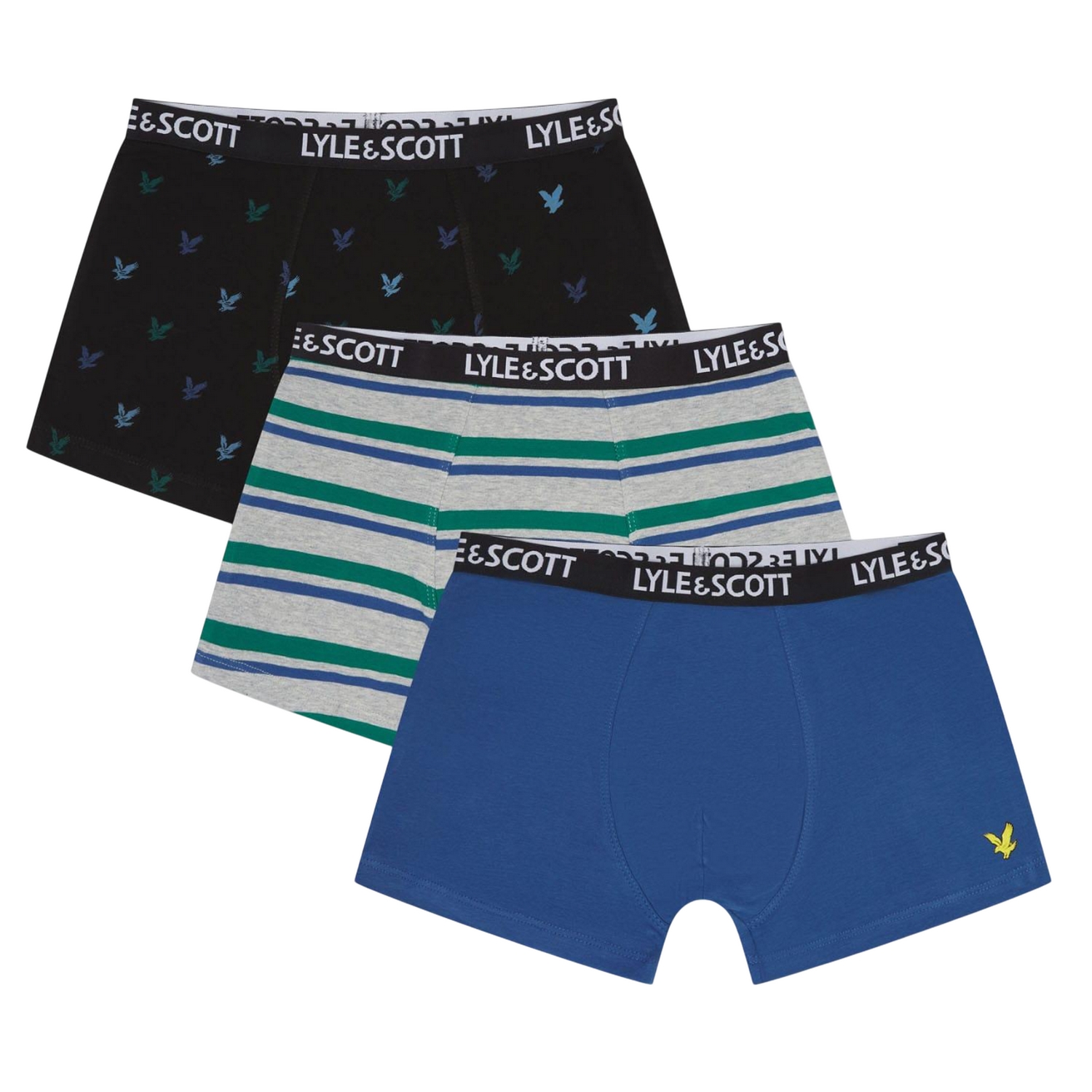 Lyle & Scott - Boxershorts für Jungen (3er-Pack) (Dunkelblau/Blau/Grau/Grün)